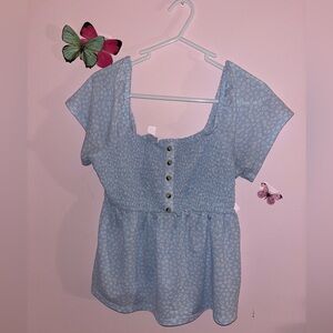 No Boundaries Light Blue Floral Blouse